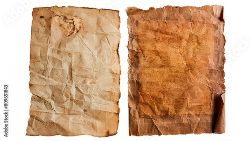 Set of two old paper textures isolated on a white background