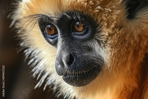 Close image of Yellow Cheeked Gibbon monkey face, Ai generated photo