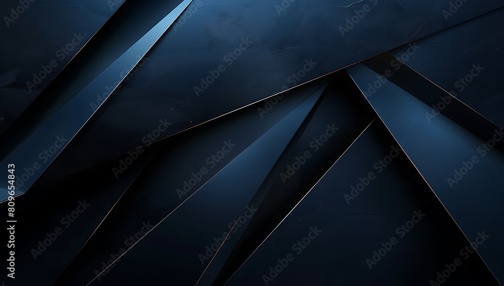 Abstract background, geometric shapes in dark blue and black colors, minimalistic design with sharp edges and lighting effects Abstract background, geometric shapes in dark blue and black colors, minimalistic design with sharp edges and lighting effects