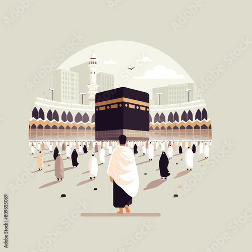 illustration of a person performing the Hajj circumambulating the Kaaba photo