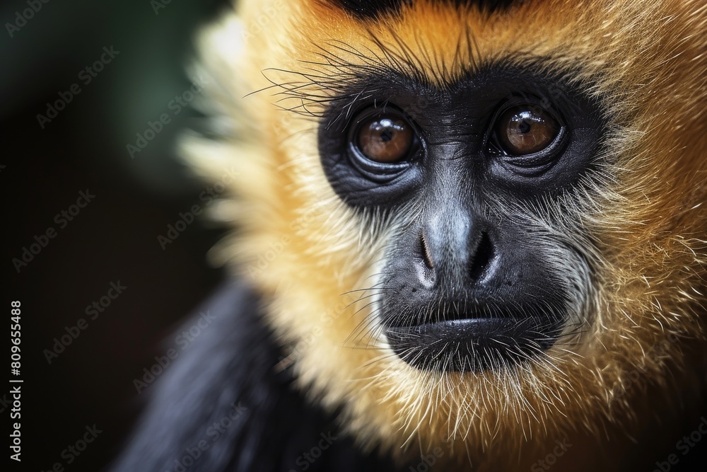 Close image of Yellow Cheeked Gibbon monkey face, Ai generated Close image of Yellow Cheeked Gibbon monkey face, Ai generated
