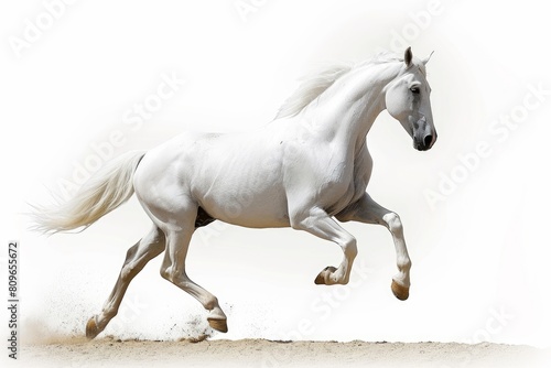 Majestic white horse photo on white isolated background
