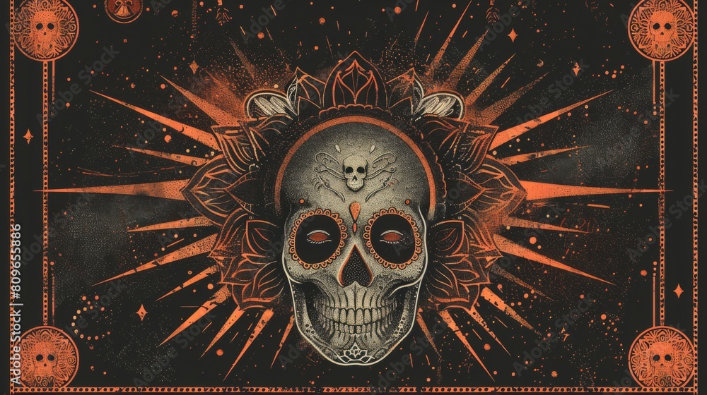 Vibrant and colorful illustration of a Day of the Dead sugar skull Vibrant and colorful illustration of a Day of the Dead sugar skull