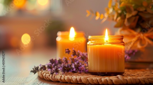 An aromatic scented candle serves as home decor to enhance ambiance