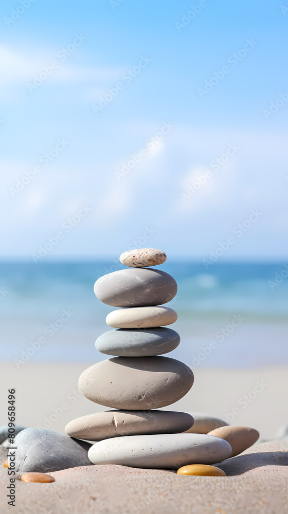 Fototapeta premium Balanced stones stacked on the beach