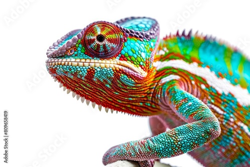 Panther chameleon photo on white isolated background