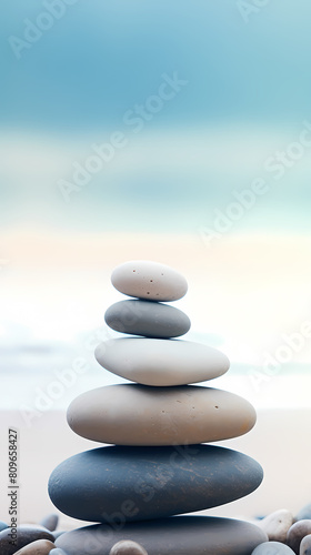 Balanced stones stacked on the beach