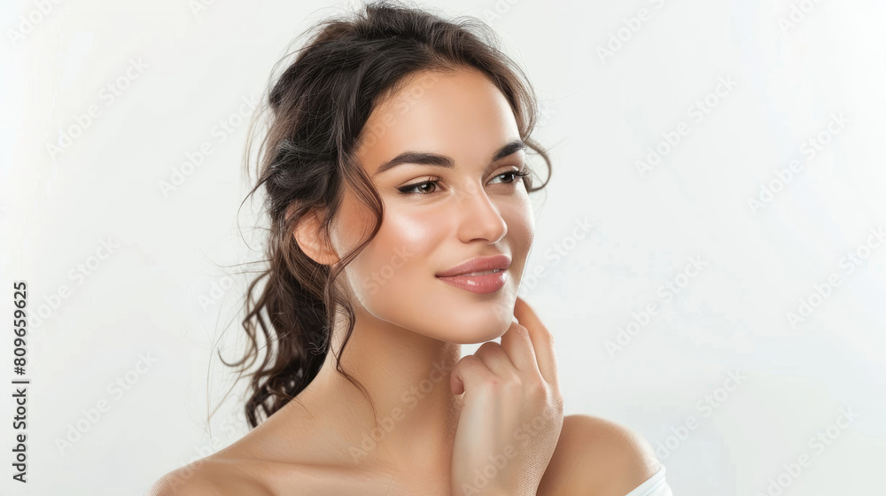 The natural charm of a young, beautiful woman model shines through in her joyful pose. The natural charm of a young, beautiful woman model shines through in her joyful pose.