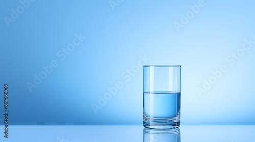 Water glass on blue background