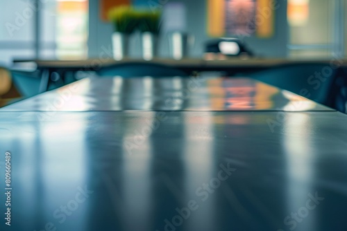 Futuristic Silver Metal Table in Tech Startup Environment  Digital Economy and Cryptocurrency Themes