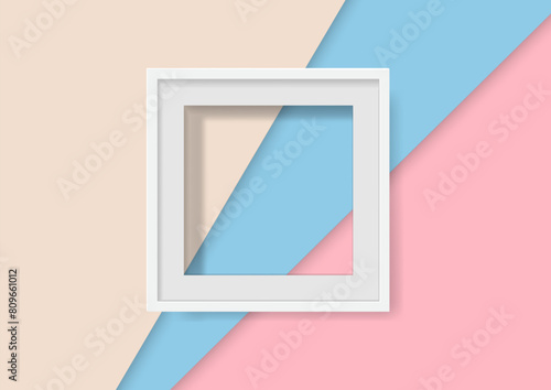 Mockup of a white blank frame. Minimal composition with empty picture frame. Minimalism. Selective focus.