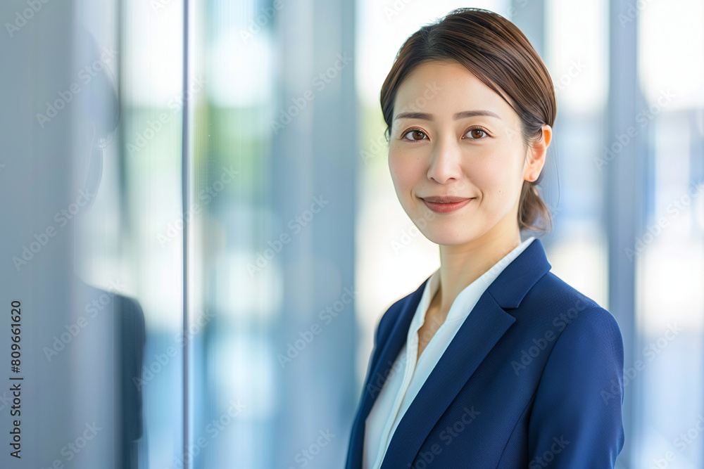 Japanese woman in business attire, smiling and looking directly at the camera with soft lighting Japanese woman in business attire, smiling and looking directly at the camera with soft lighting