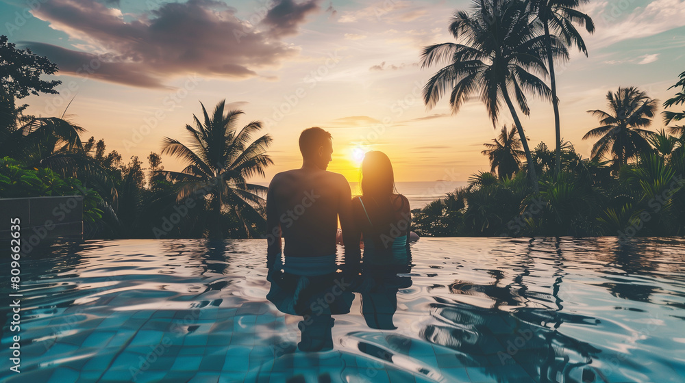 Fototapeta premium Couple Beach Sunset - Silhouette