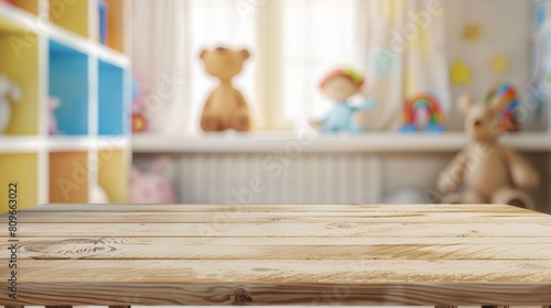 Cozy Children's Play Area with Wooden Desk Generative AI photo