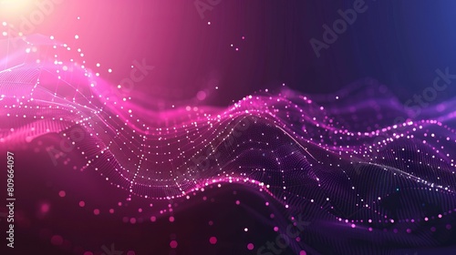 An abstract vector illustration representing AI technology through particles, geometric art, lines, and dots.