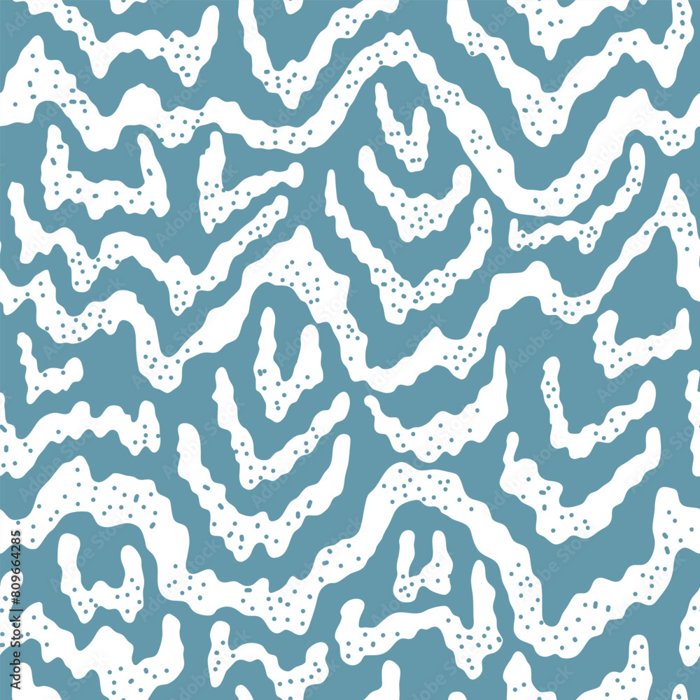 Fototapeta premium Ocean tide hand drawn vector illustration. Sea surf creative seamless pattern. Water surface aesthetics design. Seashore endless fill. Ocean aesthetics.