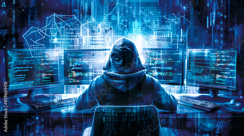 Cyber crime, hacker activity, ddos attack, digital system security, fraud money, cyberattack threat photo