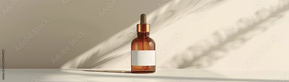 Elegant serum dropper bottle mockup isolated, featuring reflective glass and label space, ideal for luxury skincare products