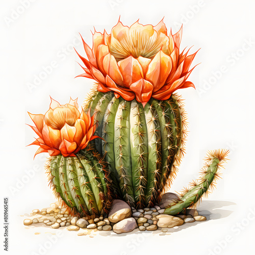 
Barrel cactus (Ferocactus), single object, watercolor illustration, transparent background. photo