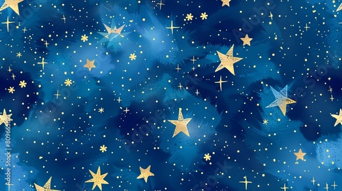 A seamless bohemian-inspired pattern featuring stars against a blue background  perfect for tarot  astrology  or any magical cosmic-themed design.