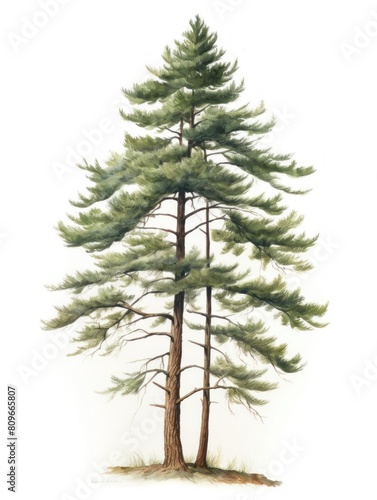 A watercolor painting of a pine tree