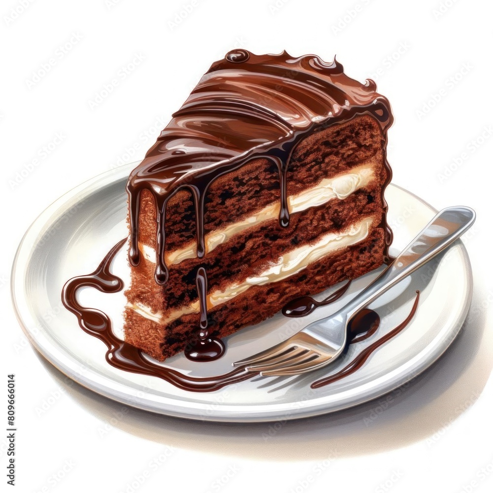 A watercolor painting of a slice of chocolate cake A watercolor painting of a slice of chocolate cake