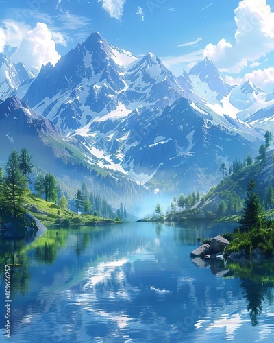 Generate a high-resolution image of a beautiful mountain landscape © pawimon