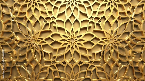 A vector illustration showcasing a seamless 3D pattern in an authentic Arabian style, highlighted with luxurious gold accents. photo