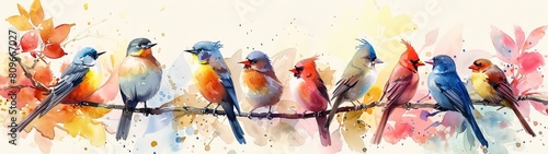 Watercolor style wallpaper birds sing melodies of joy, their sweet tunes carrying on the breeze like echoes of happiness.