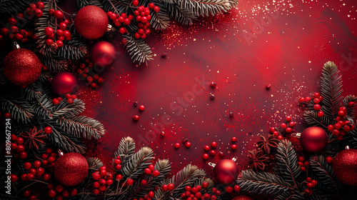 Wallpaper Mural Festive red background with christmas decorations. Generative AI Torontodigital.ca