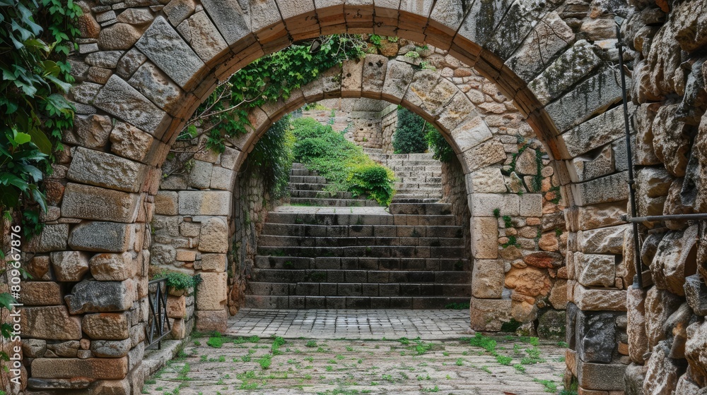 Fototapeta premium Stone archway with stairs behind