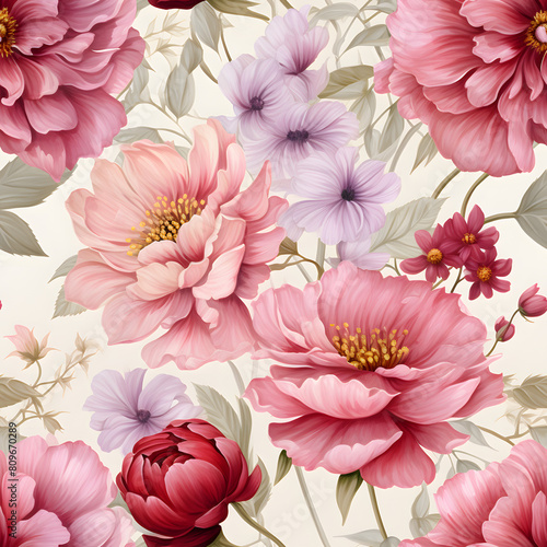 seamless watercolor arrangements with beautiful flower. Botanical illustration colorful style.