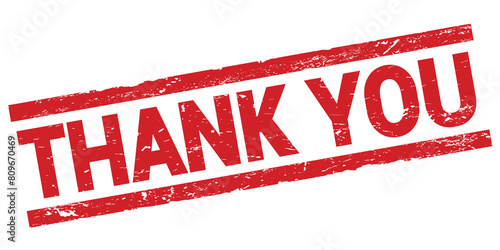 THANK YOU text on red rectangle stamp sign. photo