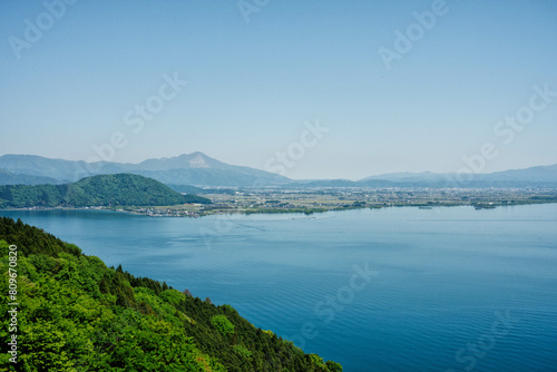 滋賀県長浜市、つづら尾崎展望台から見える奥琵琶湖の初夏の風景