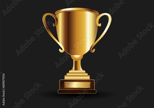 Gold trophy with the name plate of the winner of the competition vector illustration