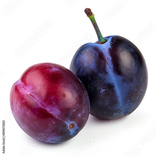 Two fresh plums isolated on white background.