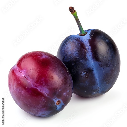 Obraz na płótnie Two fresh plums isolated on white background.