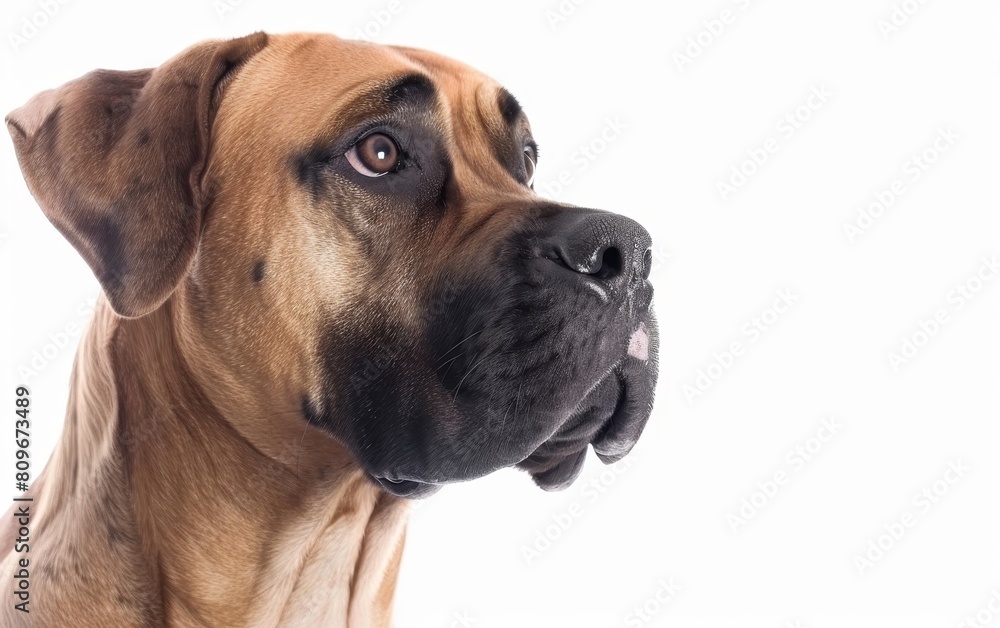 A powerful and obedient Boerboel dog, beautifully isolated on a white background, showcasing its strong and muscular build.