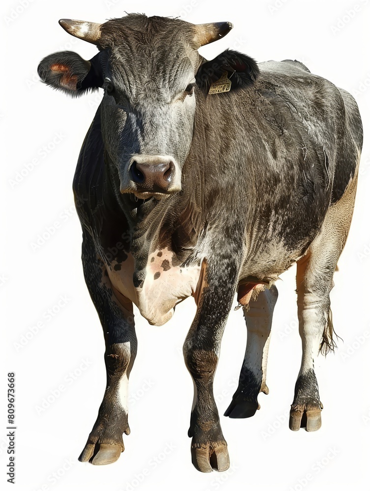 A serene Black Angus cow is depicted against a stark white background, highlighting the animal's calm demeanor and sleek black coat. Its gentle gaze and relaxed posture convey a sense of tranquility. A serene Black Angus cow is depicted against a stark white background, highlighting the animal's calm demeanor and sleek black coat. Its gentle gaze and relaxed posture convey a sense of tranquility.