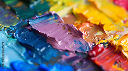 A mesmerizing close-up of oil paint  revealing the intricate textures and vibrant hues of the artistic medium