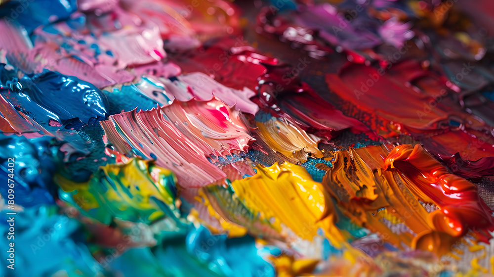 A vibrant palette of oil paints, showcasing thick brushstrokes and a captivating blend of hues, capturing the essence of artistic expression A vibrant palette of oil paints, showcasing thick brushstrokes and a captivating blend of hues, capturing the essence of artistic expression