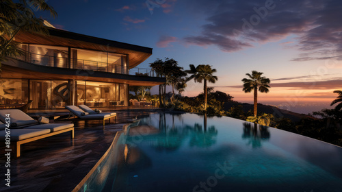 day lights Photograph an opulent villa escape: infinity pool vistas, panoramic landscapes, lavish interiors © Dmitriy