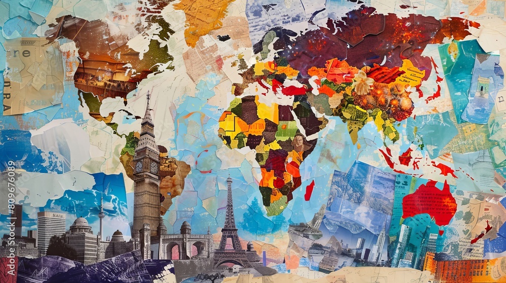 Obraz premium Tours around the world. Art collages.