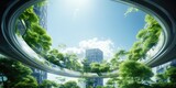 Round window on the green city of the future
