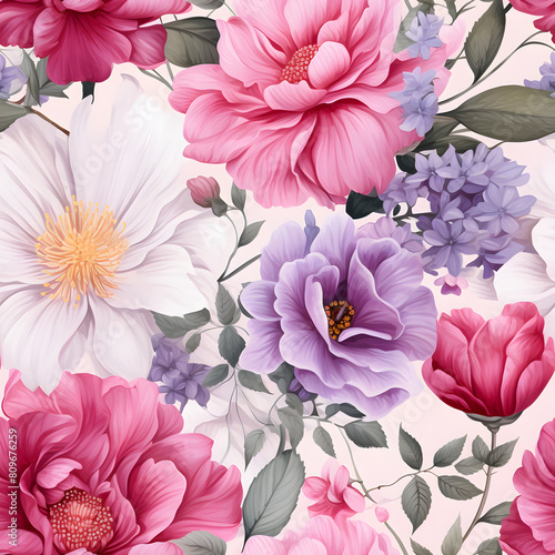 seamless watercolor arrangements with beautiful flower. Botanical illustration colorful style. © Jareerut