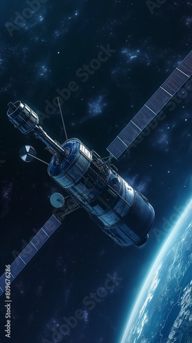 A Vertical Image Of A Communications Satellite In Geosynchronous Earth Orbit.