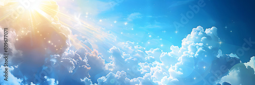 青空と白い雲と太陽のフレア photo