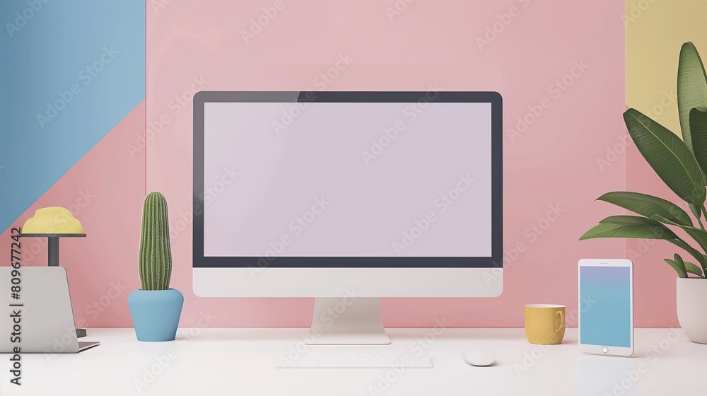 A Desktop Computer In A Modern Home Office. A Desktop Computer In A Modern Home Office.