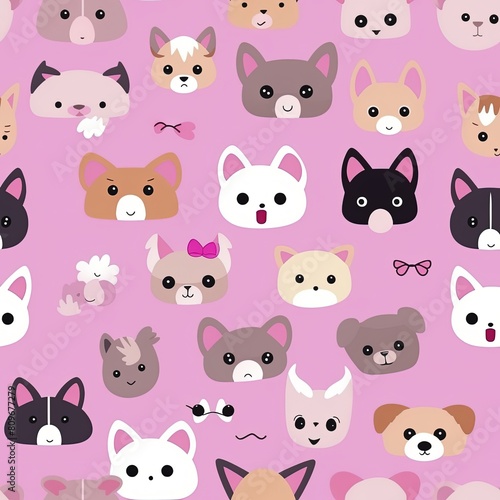 Cute dogs head seamless patterns  texture  background.