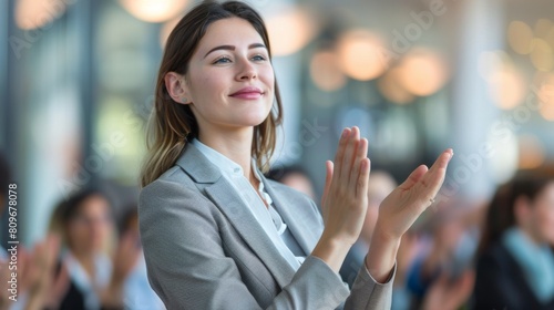 Smiling Woman Clapping Applaudingly photo